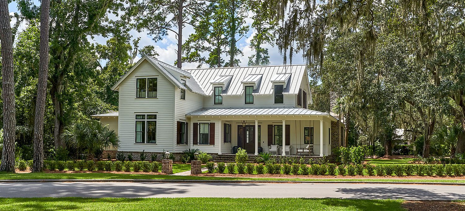 Exterior house with oak trees